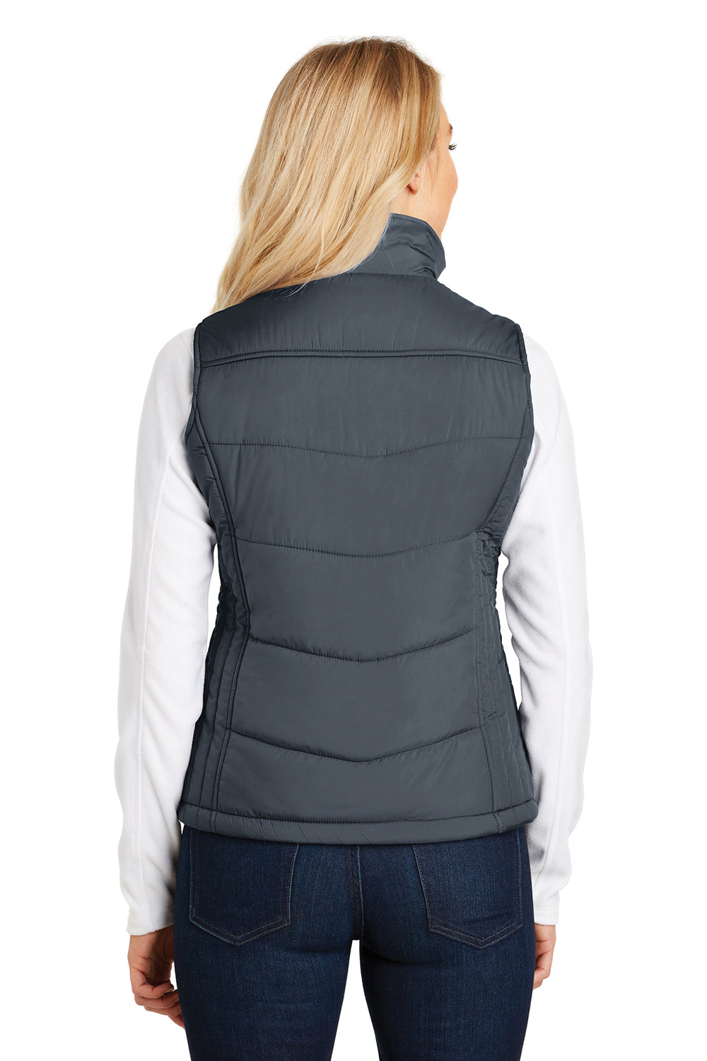 Port Authority L709 Womens Wind & Water Resistant Full Zip Puffy Vest Dark Slate Grey Model Back