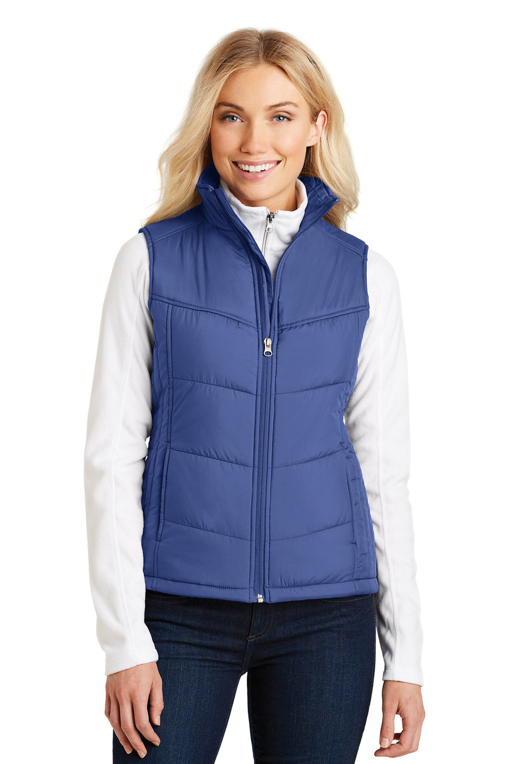 Port Authority L709 Womens Wind & Water Resistant Full Zip Puffy Vest Mediterranean Blue Model Front