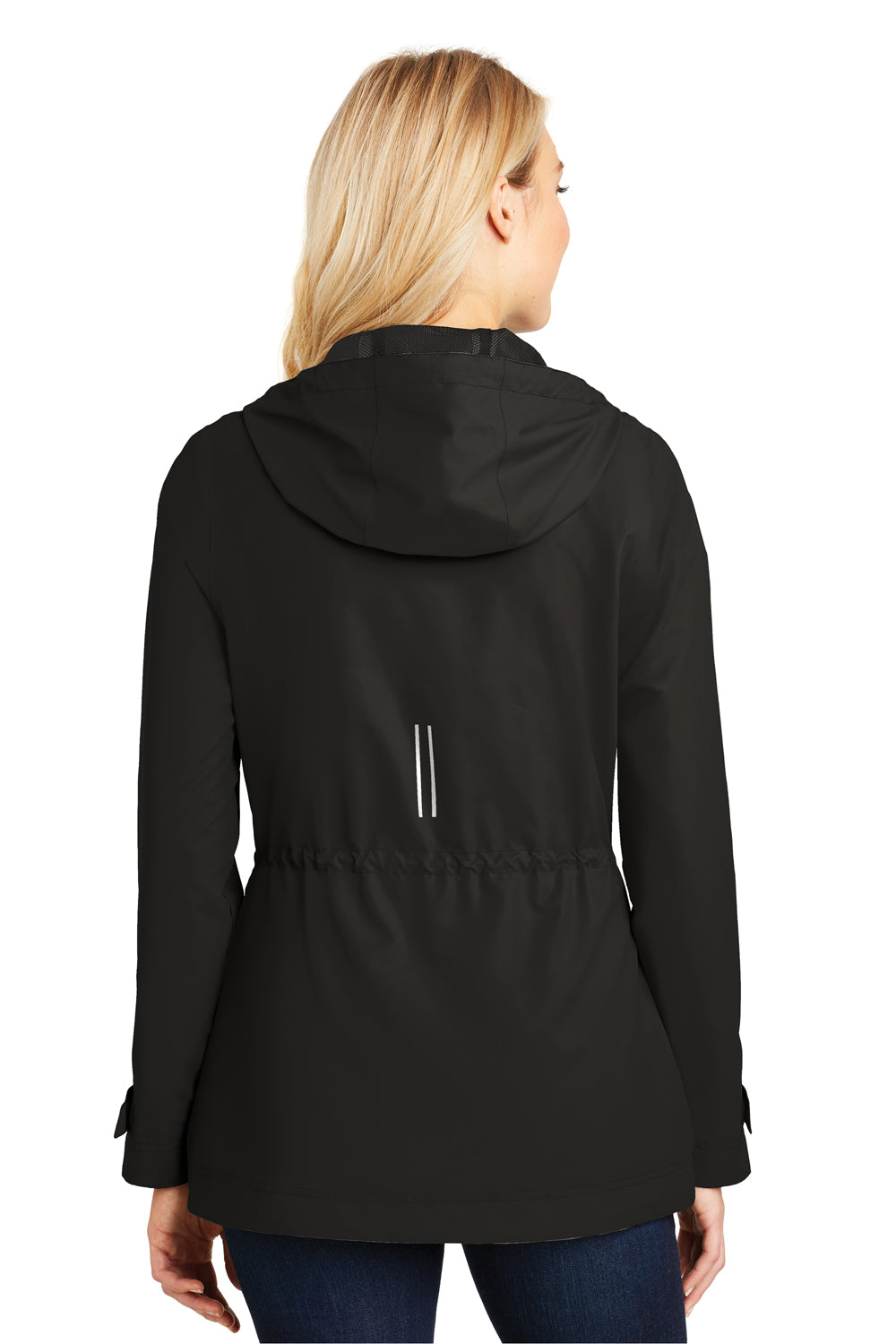 Port Authority L7710 Womens Northwest Slicker Waterproof Full Zip Hooded Jacket Black Model Back