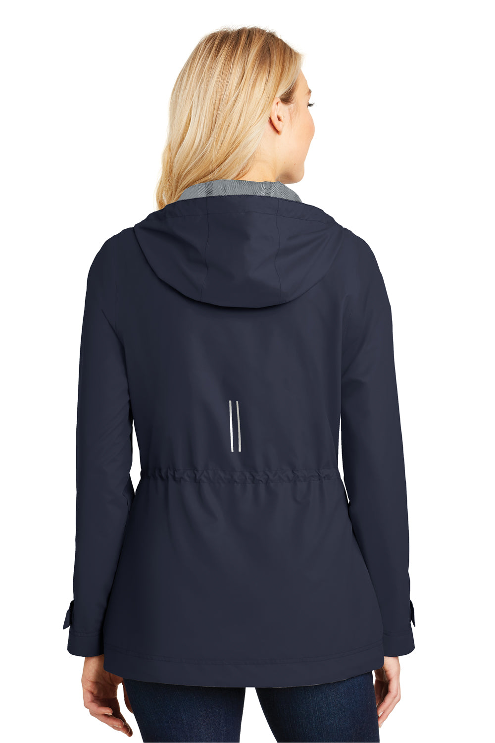 Port Authority L7710 Womens Northwest Slicker Waterproof Full Zip Hooded Jacket Navy Blue Model Back