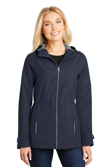 Port Authority L7710 Womens Northwest Slicker Waterproof Full Zip Hooded Jacket Navy Blue Model Front