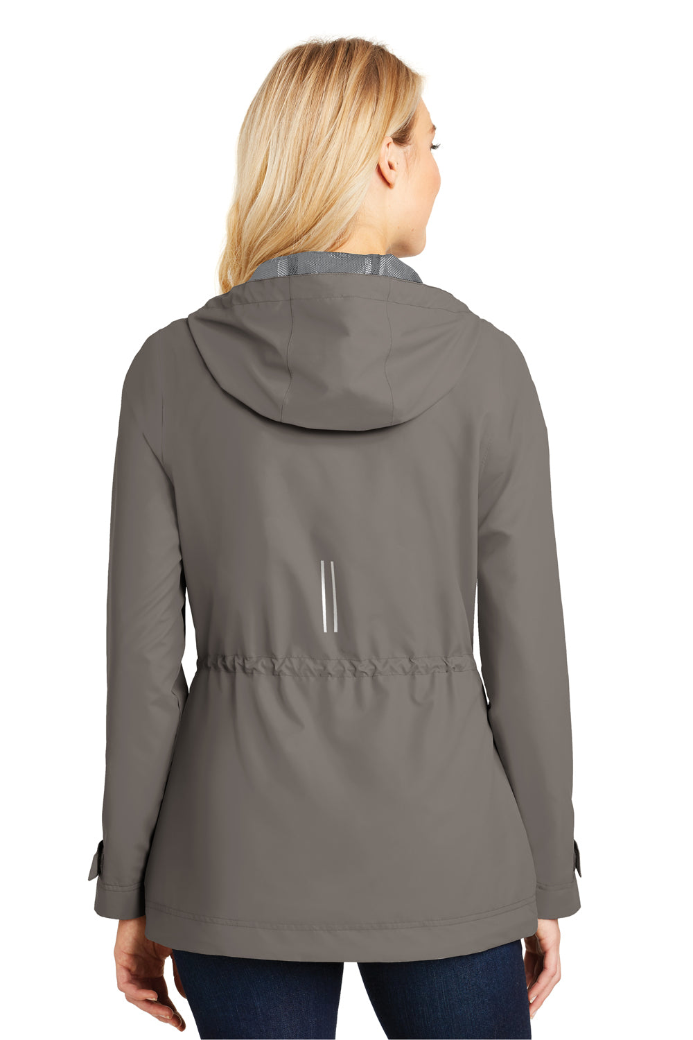 Port Authority L7710 Womens Northwest Slicker Waterproof Full Zip Hooded Jacket Northern Grey Model Back