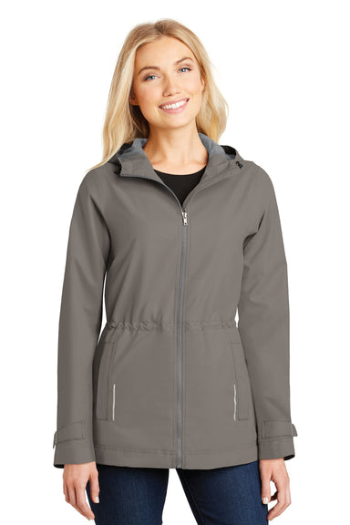 Port Authority L7710 Womens Northwest Slicker Waterproof Full Zip Hooded Jacket Northern Grey Model Front