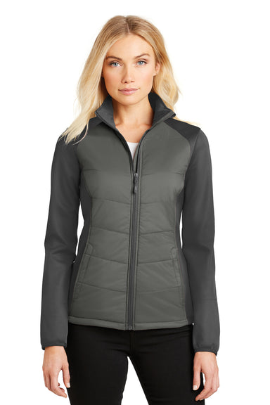 Port Authority L787 Womens Hybrid Wind & Water Resistant Full Zip Jacket Smoke Grey/Steel Grey Model Front