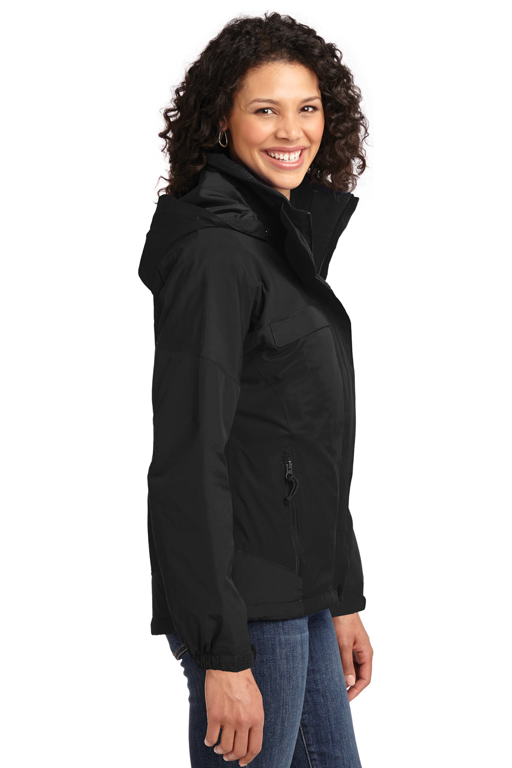 Port Authority L792 Womens Nootka Waterproof Full Zip Hooded Jacket Black Model Side