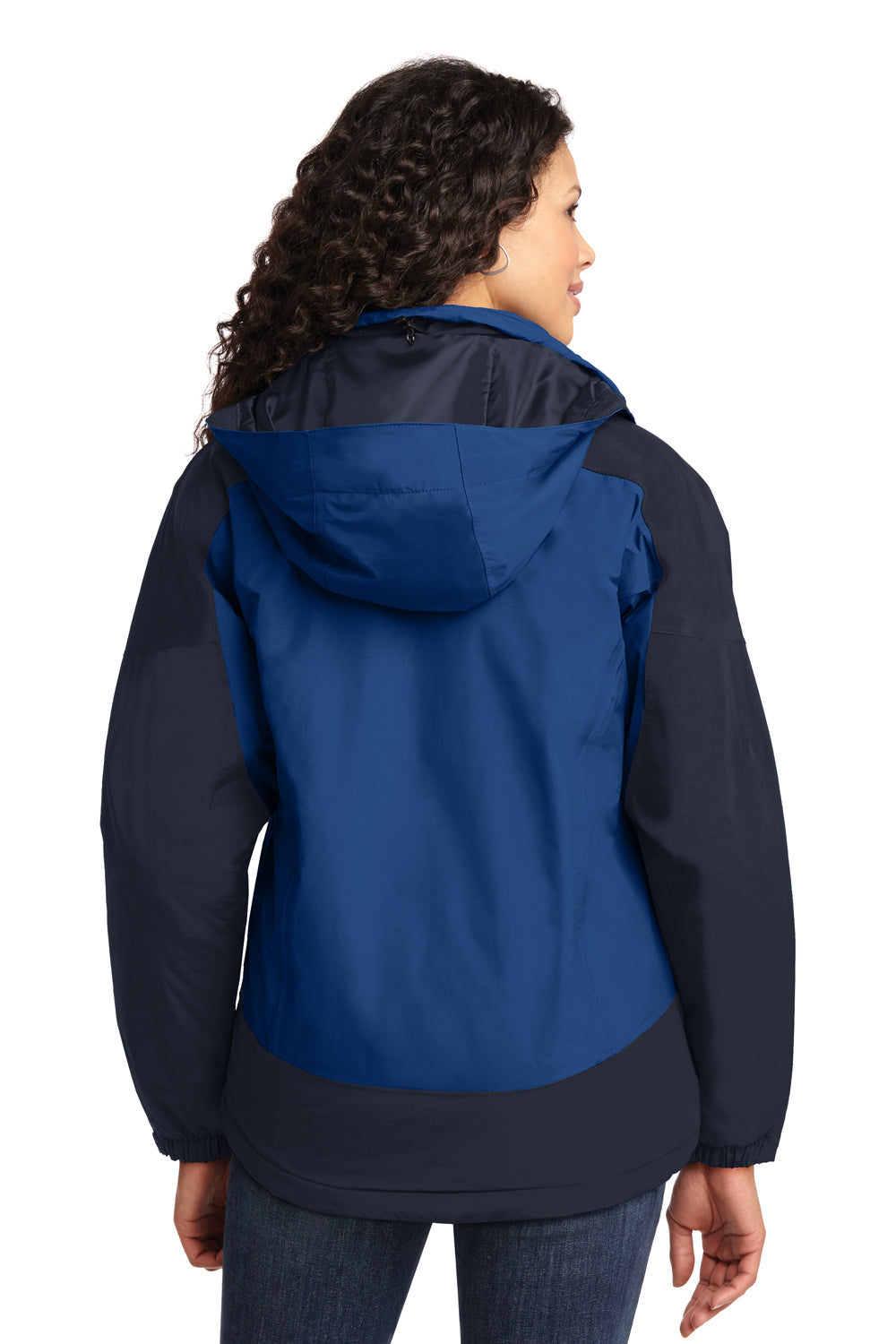 Port Authority L792 Womens Nootka Waterproof Full Zip Hooded Jacket Regatta Blue/Navy Blue Model Back