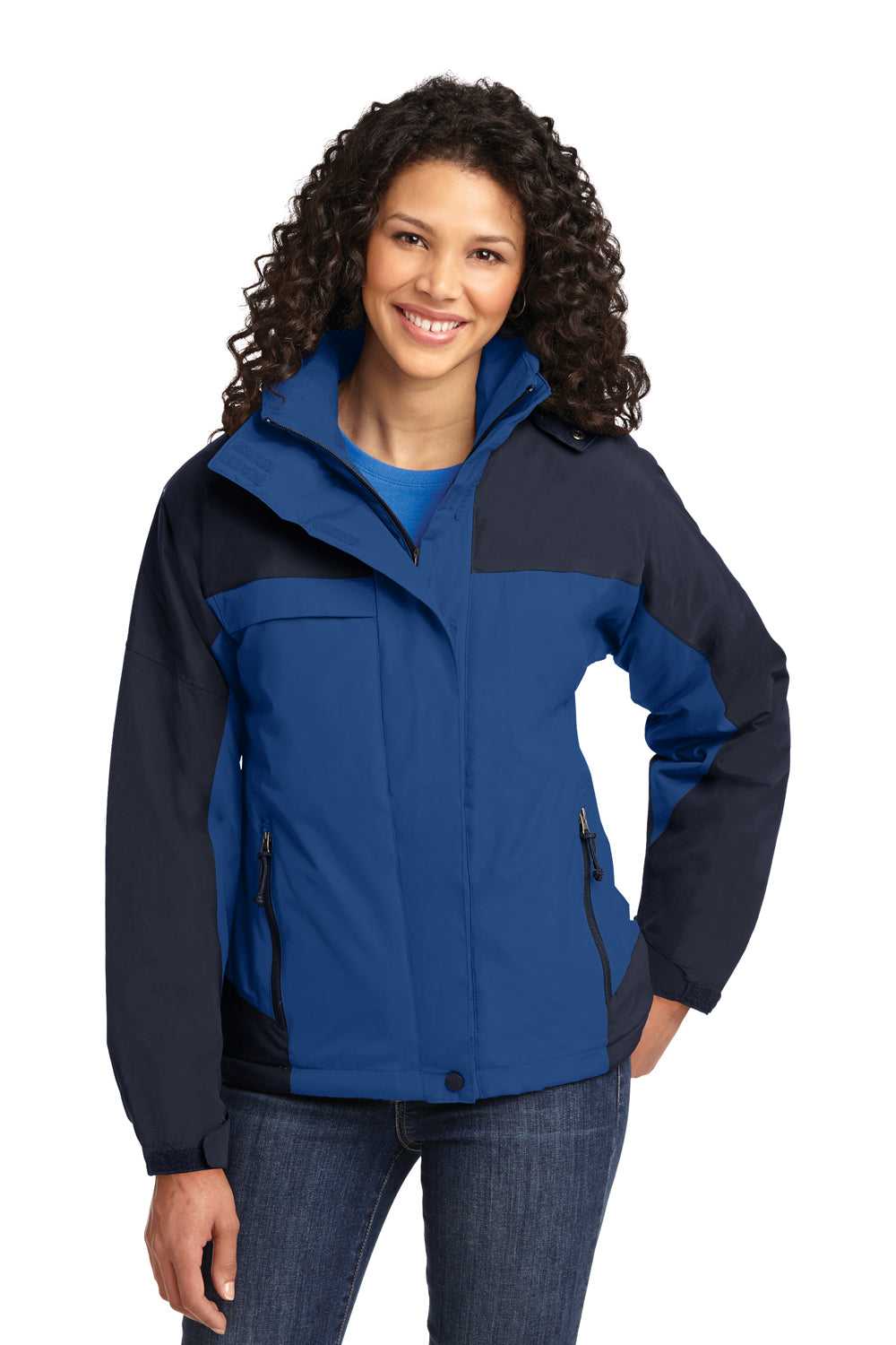 Port Authority L792 Womens Nootka Waterproof Full Zip Hooded Jacket Regatta Blue/Navy Blue Model Front