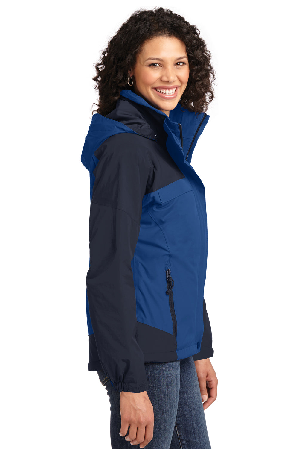 Port Authority L792 Womens Nootka Waterproof Full Zip Hooded Jacket Regatta Blue/Navy Blue Model Side