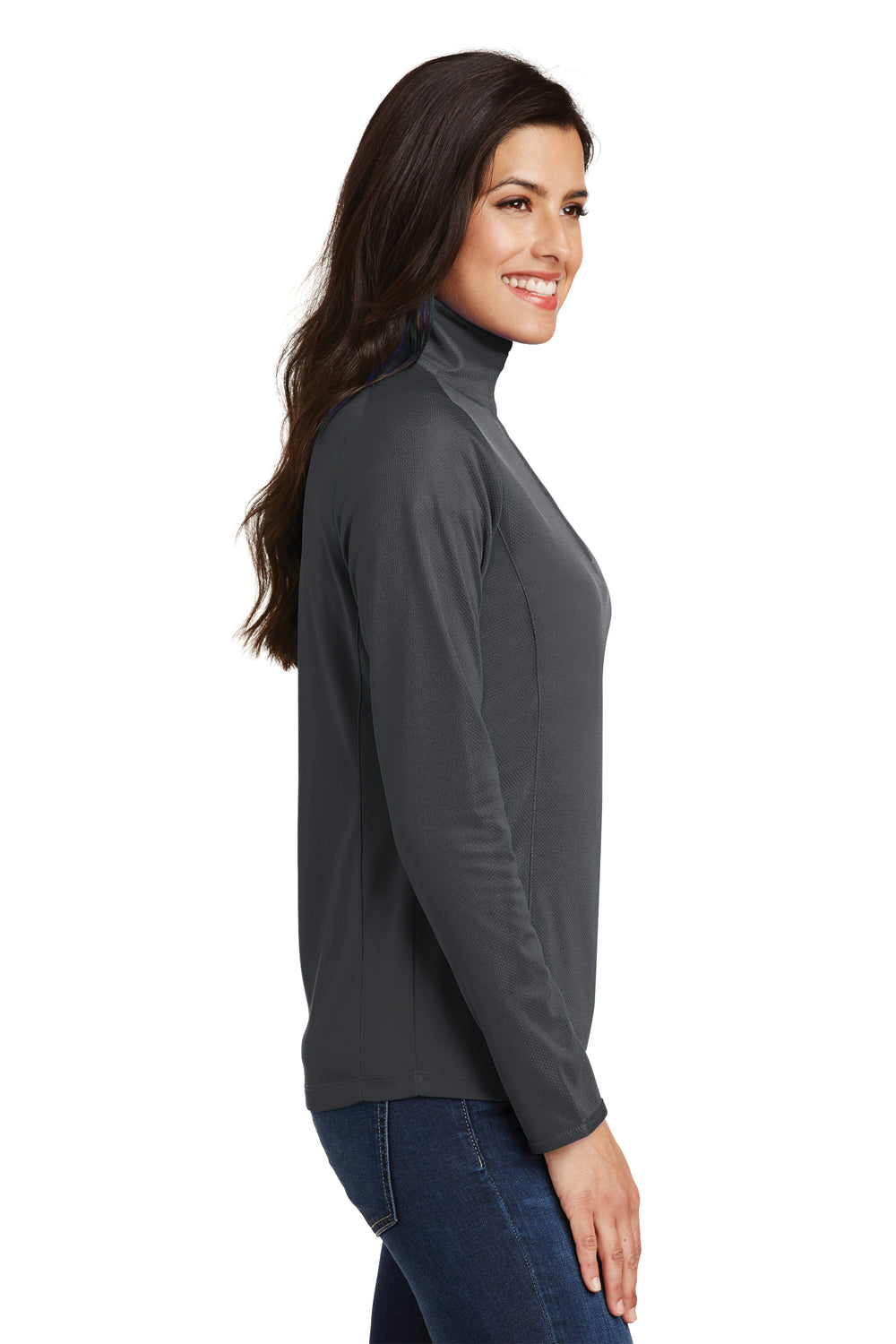 Port Authority L806 Womens Moisture Wicking 1/4 Zip Sweatshirt Battleship Grey Model Side