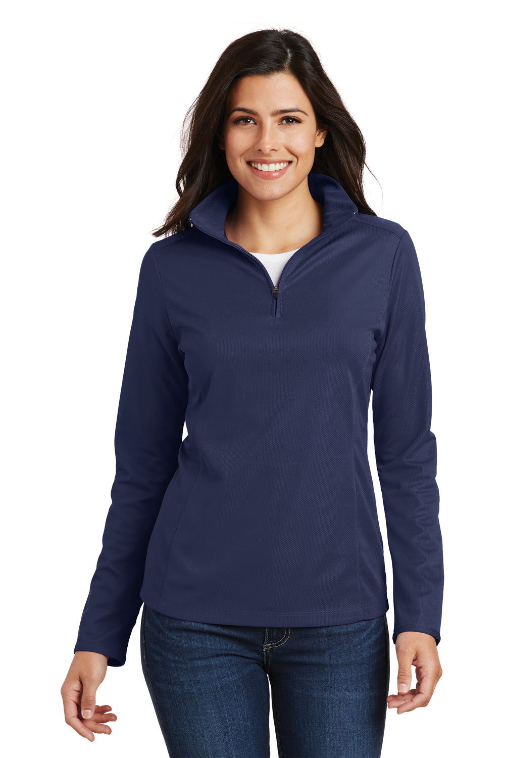 Port Authority L806 Womens Moisture Wicking 1/4 Zip Sweatshirt True Navy Blue Model Front