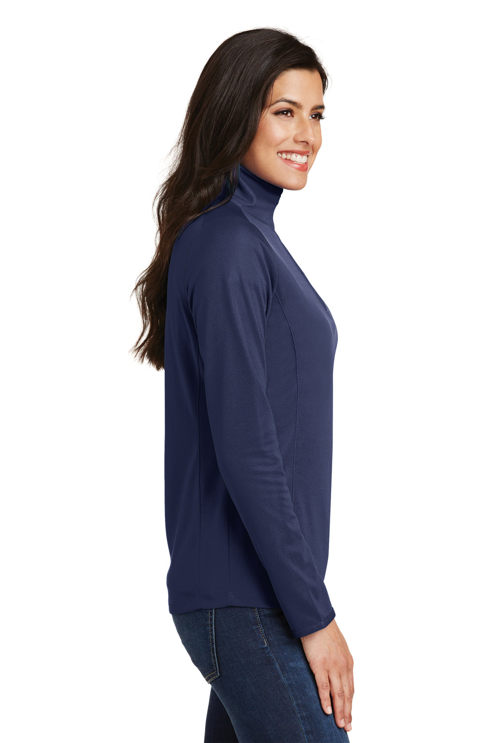 Port Authority L806 Womens Moisture Wicking 1/4 Zip Sweatshirt True Navy Blue Model Side