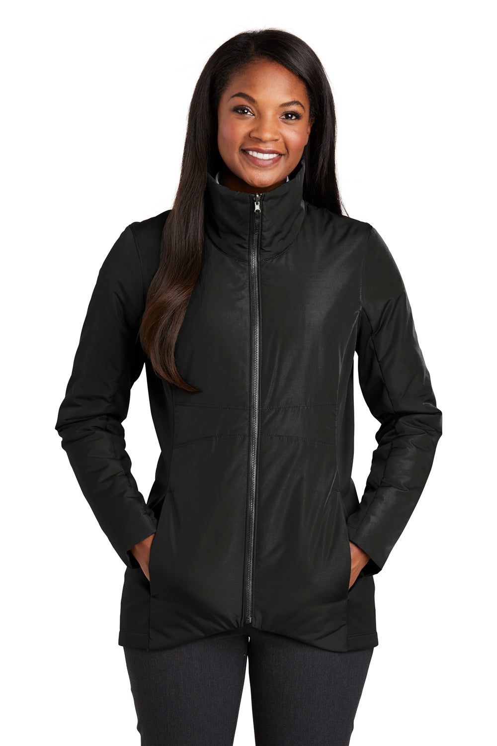 Port Authority L902 Womens Collective Wind & Water Resistant Full Zip Jacket Deep Black Model Front