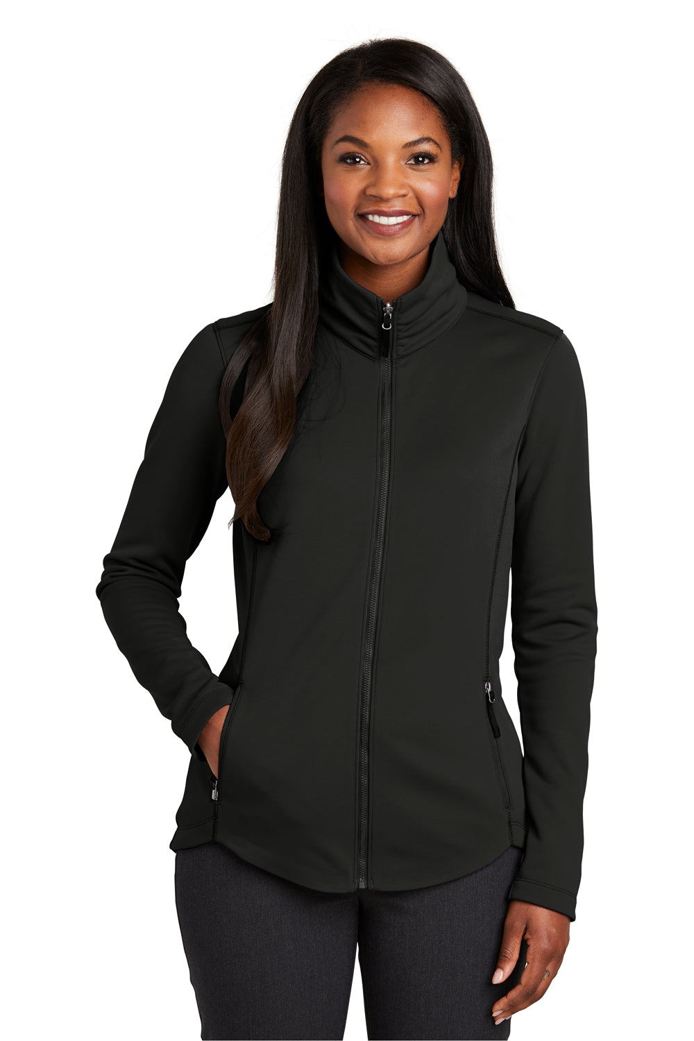 Port Authority L904 Womens Collective Full Zip Smooth Fleece Jacket Deep Black Model Front