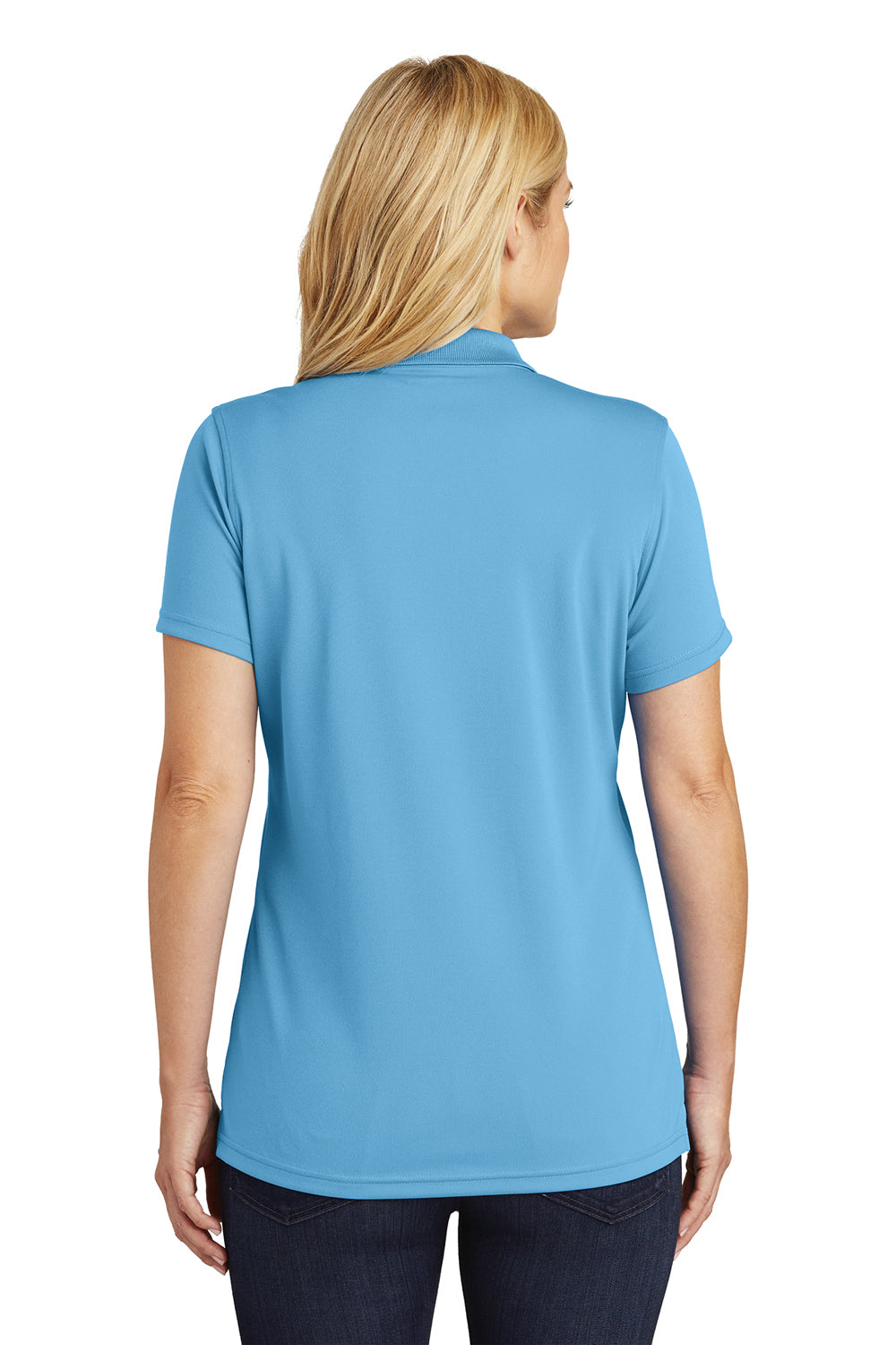 Port Authority LK110 Womens Dry Zone Moisture Wicking Short Sleeve Polo Shirt Carolina Blue Model Back