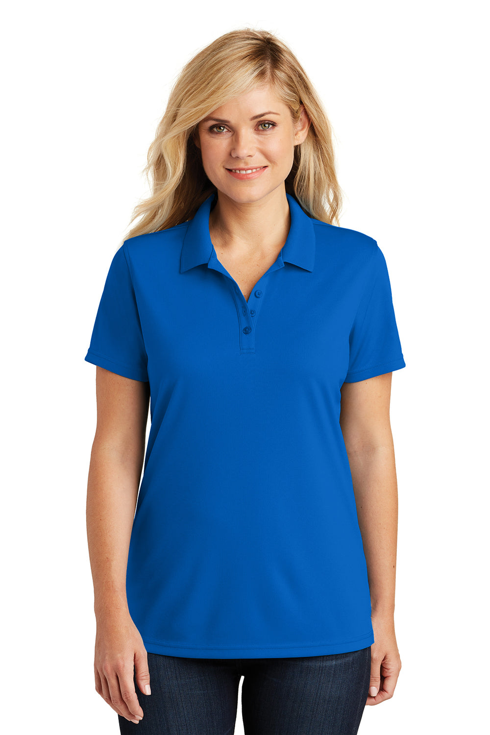 Port Authority LK110 Womens Dry Zone Moisture Wicking Short Sleeve Polo Shirt True Royal Blue Model Front