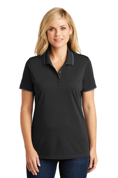 Port Authority LK111 Womens Dry Zone Moisture Wicking Short Sleeve Polo Shirt Deep Black/Graphite Grey Model Front