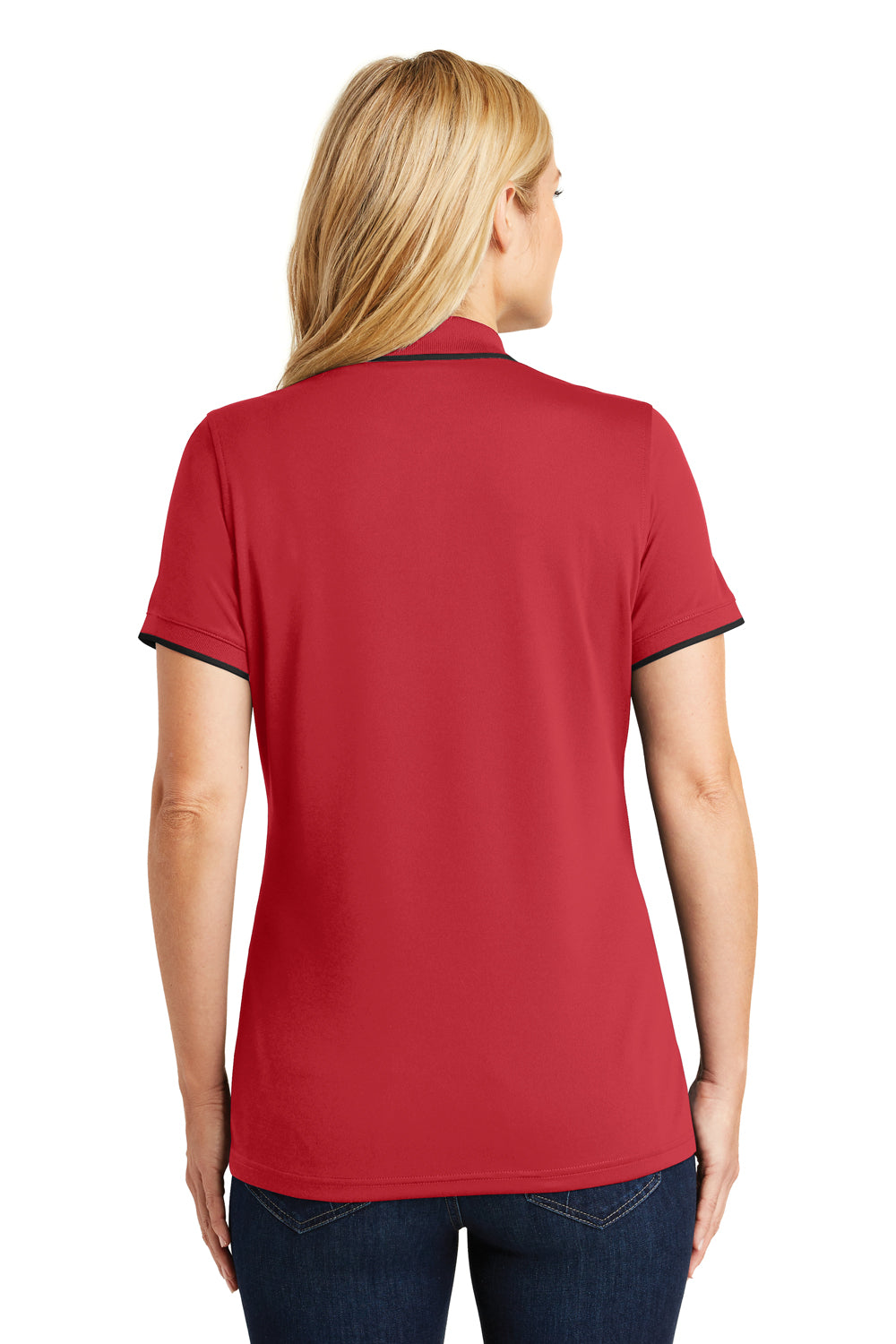 Port Authority LK111 Womens Dry Zone Moisture Wicking Short Sleeve Polo Shirt Rich Red/Deep Black Model Back