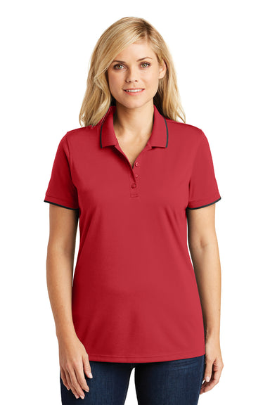 Port Authority LK111 Womens Dry Zone Moisture Wicking Short Sleeve Polo Shirt Rich Red/Deep Black Model Front