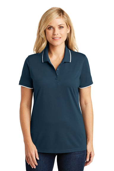 Port Authority LK111 Womens Dry Zone Moisture Wicking Short Sleeve Polo Shirt River Navy Blue/White Model Front