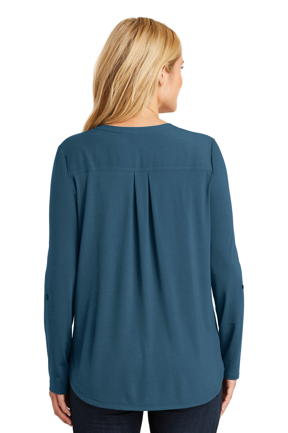 Port Authority LK5432 Womens Concept Jersey Long Sleeve Henley T-Shirt Dusty Blue Model Back