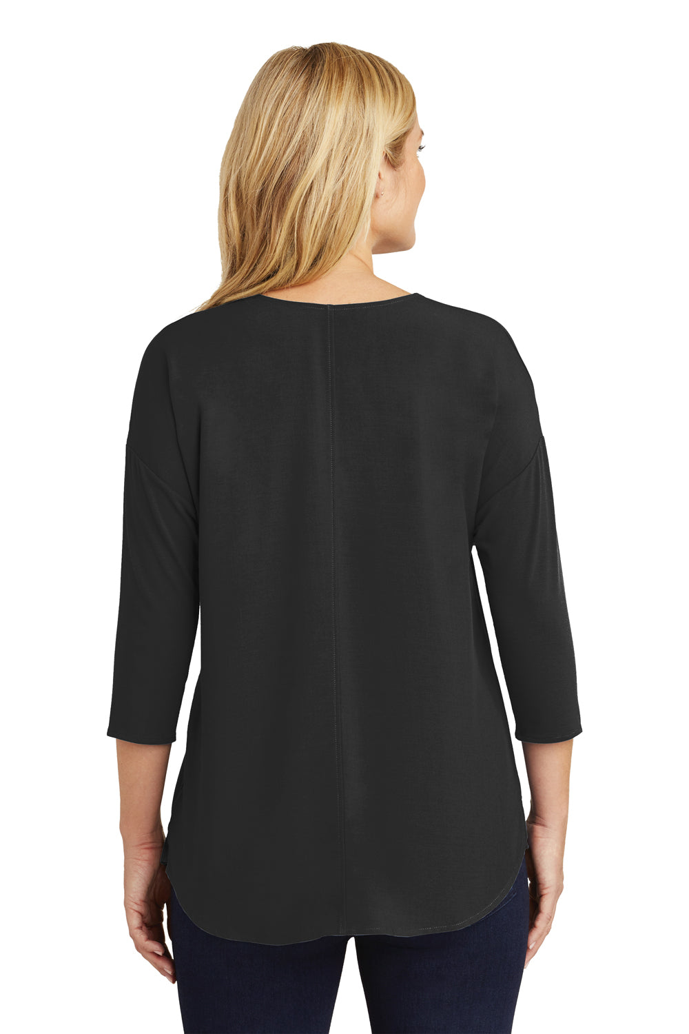 Port Authority LK5433 Womens Concept Jersey 3/4 Sleeve V-Neck T-Shirt Black Model Back