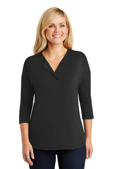 Port Authority LK5433 Womens Concept Jersey 3/4 Sleeve V-Neck T-Shirt Black Model Front