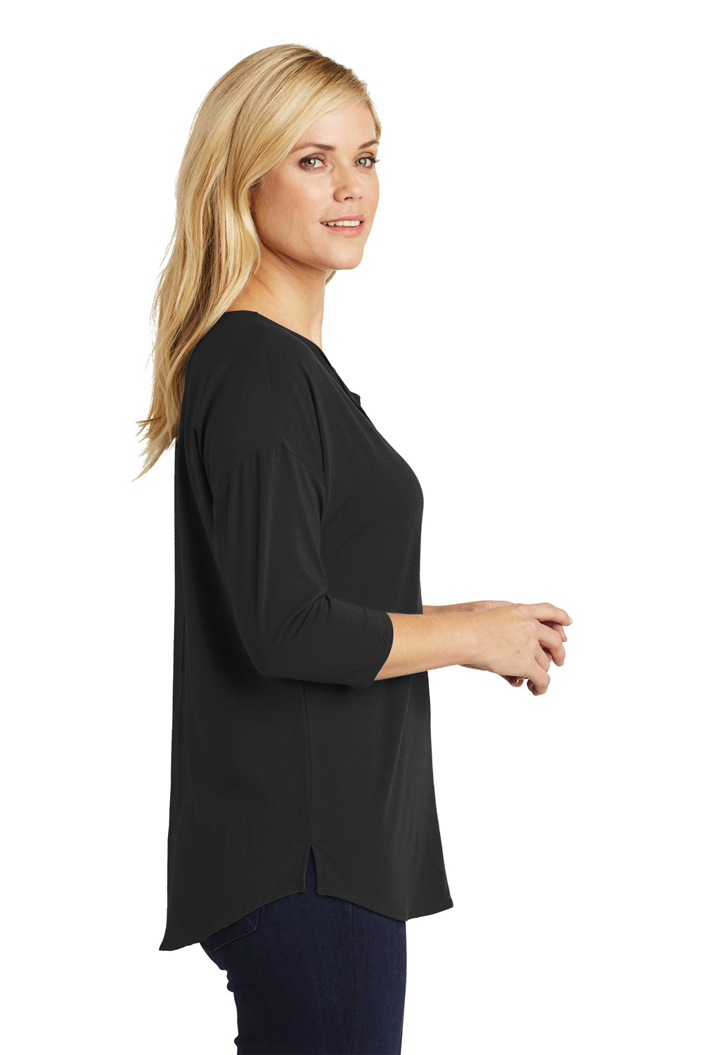 Port Authority LK5433 Womens Concept Jersey 3/4 Sleeve V-Neck T-Shirt Black Model Side