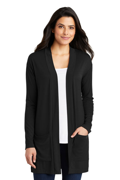 Port Authority LK5434 Womens Concept Long Sleeve Cardigan Sweater w/ Pockets Black Model Front