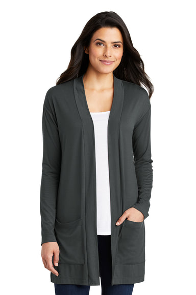 Port Authority LK5434 Womens Concept Long Sleeve Cardigan Sweater w/ Pockets Smoke Grey Model Front