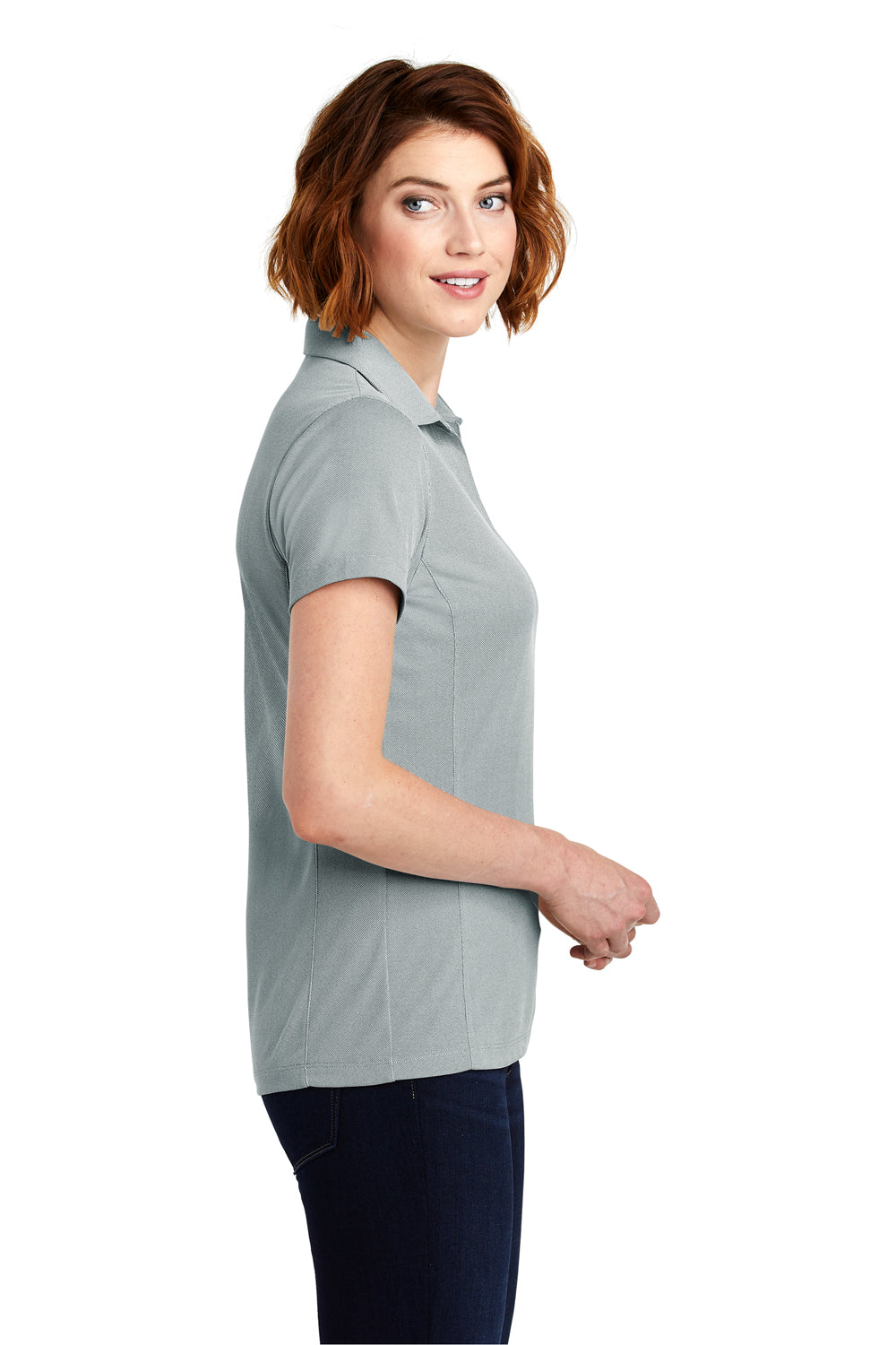 Port Authority LK582 Womens Oxford Moisture Wicking Short Sleeve Polo Shirt Gusty Grey Model Side