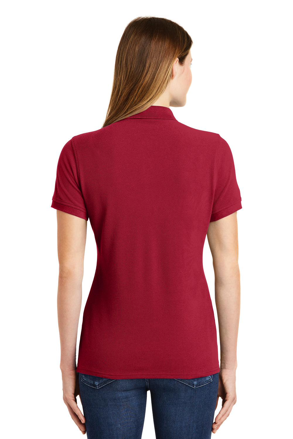 Port & Company LKP1500 Womens Stain Resistant Short Sleeve Polo Shirt Red Model Back