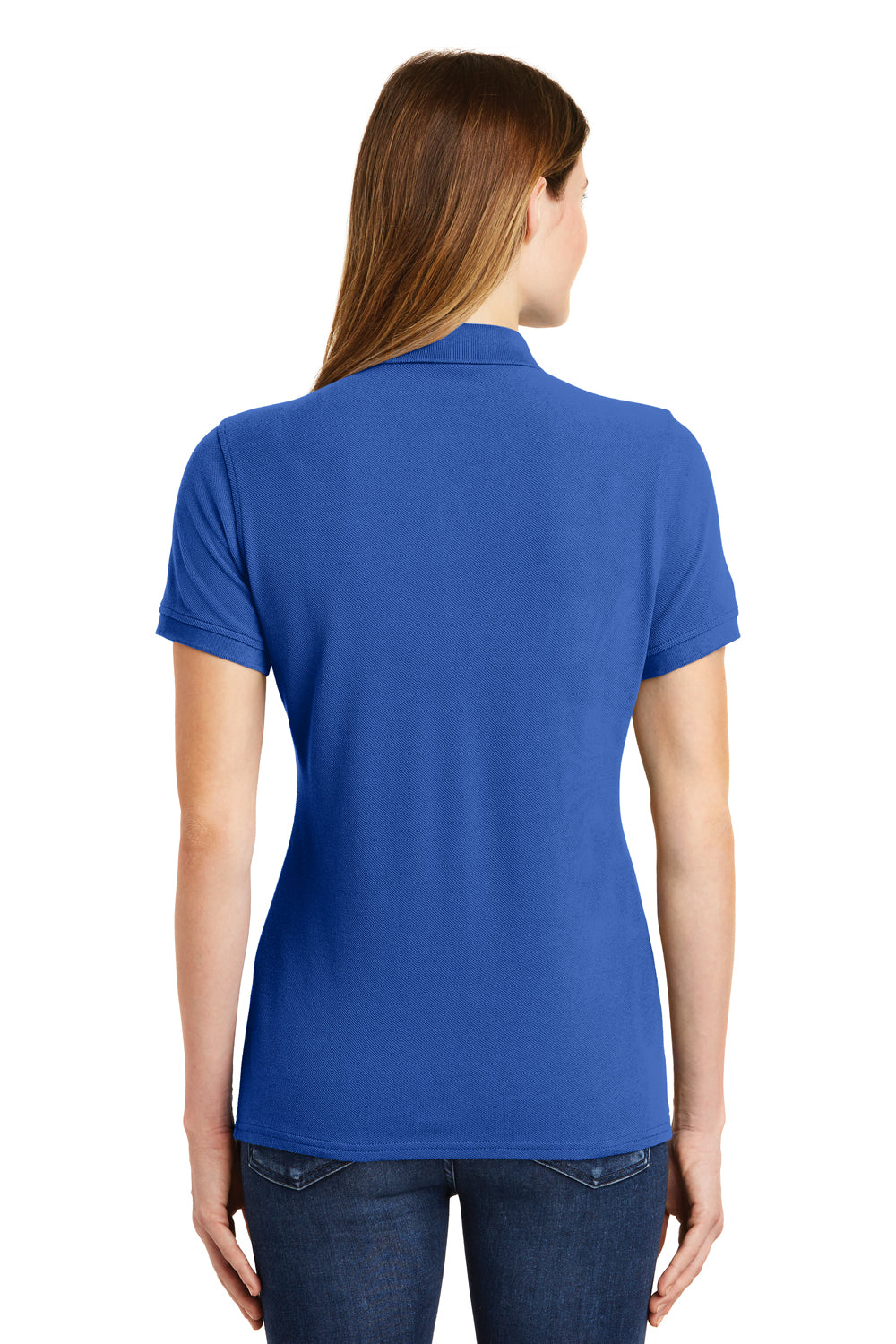 Port & Company LKP1500 Womens Stain Resistant Short Sleeve Polo Shirt Royal Blue Model Back