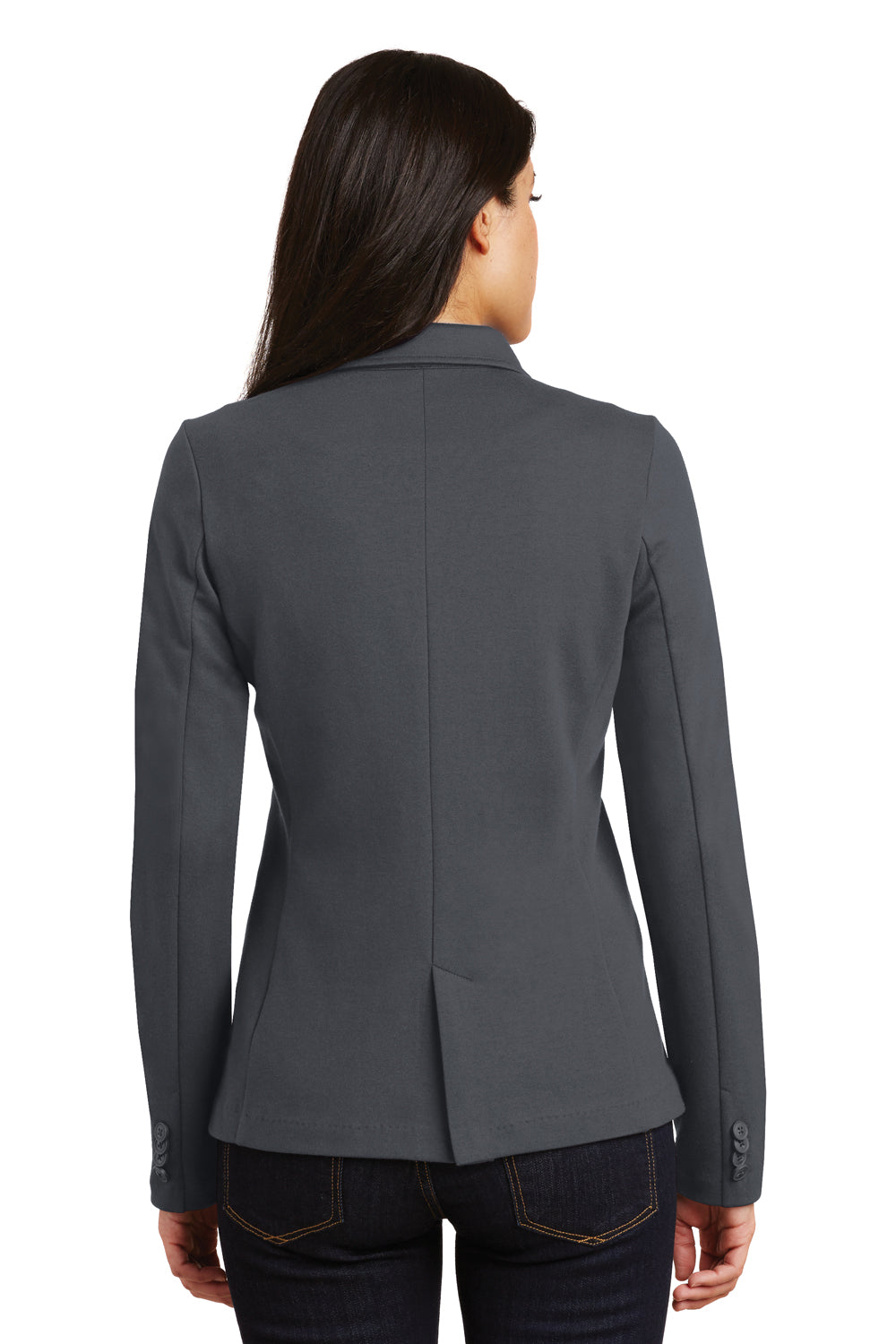 Port Authority LM2000 Womens Knit Button Down Blazer Battleship Grey Model Back