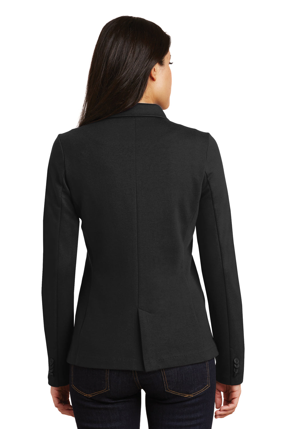 Port Authority LM2000 Womens Knit Button Down Blazer Black Model Back