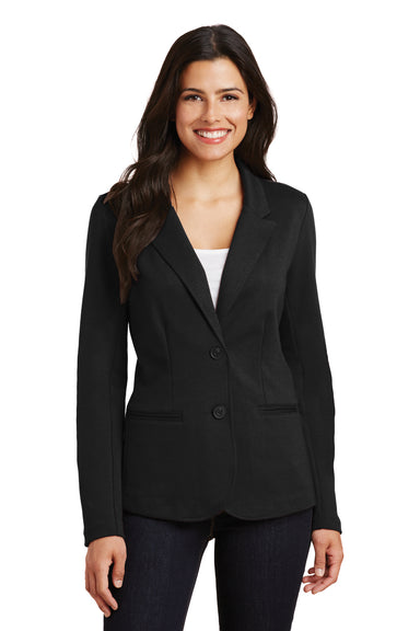 Port Authority LM2000 Womens Knit Button Down Blazer Black Model Front