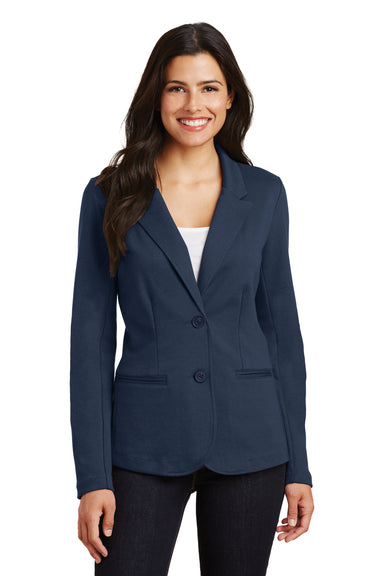 Port Authority LM2000 Womens Knit Button Down Blazer Deep Navy Blue Model Front