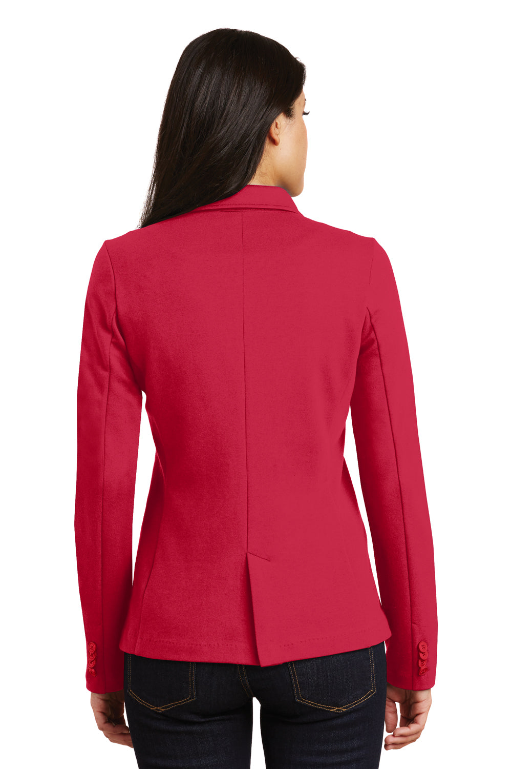 Port Authority LM2000 Womens Knit Button Down Blazer Rich Red Model Back