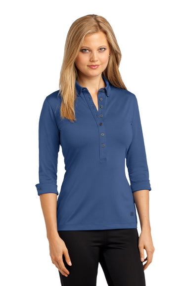 Ogio LOG122 Womens Gauge Moisture Wicking 3/4 Sleeve Polo Shirt Indigo Blue Model Front