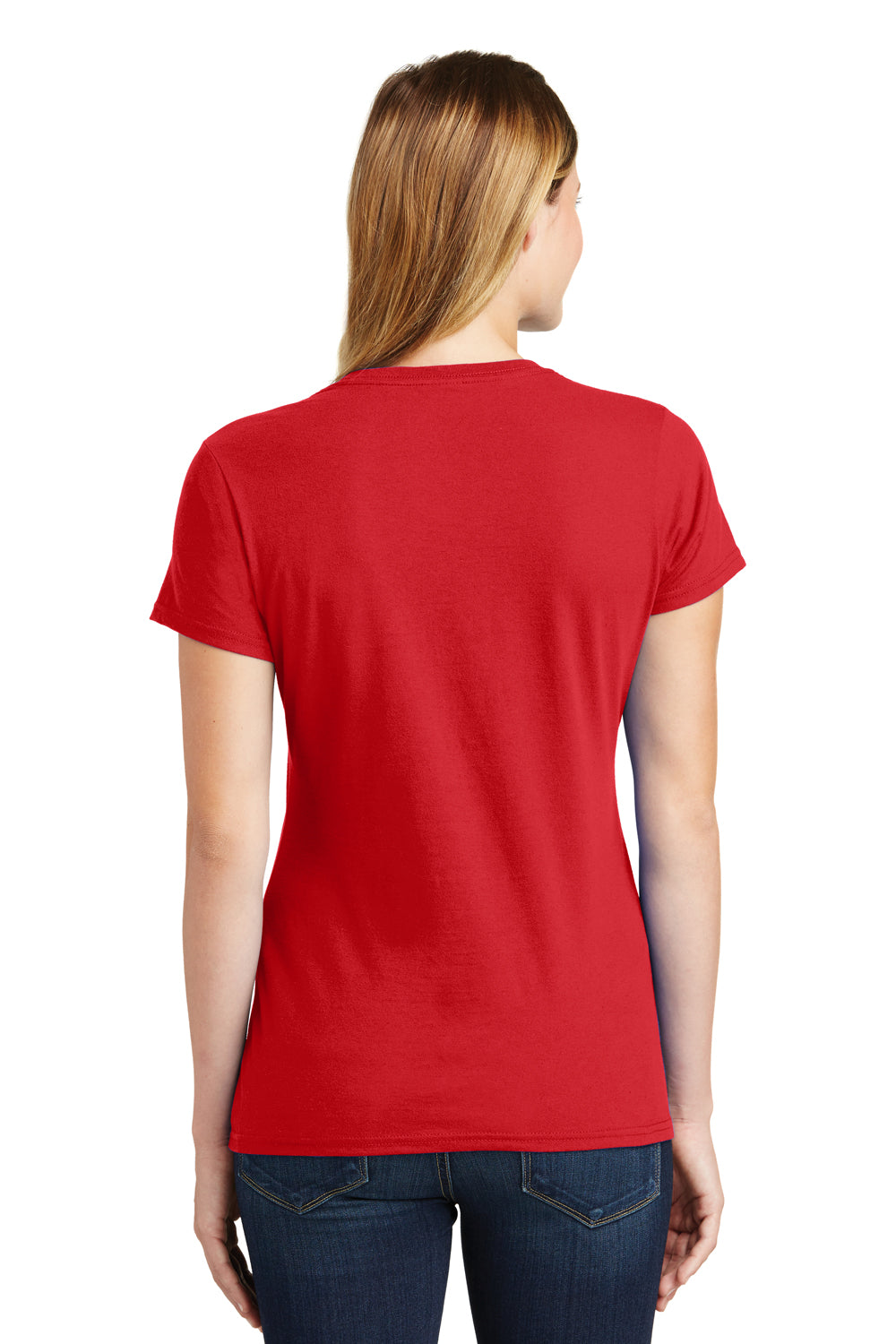 Port & Company LPC450 Womens Fan Favorite Short Sleeve Crewneck T-Shirt Bright Red Model Back