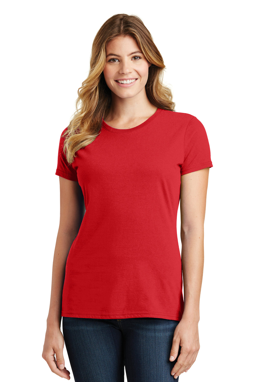 Port & Company LPC450 Womens Fan Favorite Short Sleeve Crewneck T-Shirt Bright Red Model Front