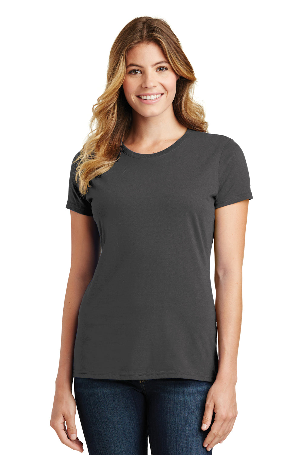 Port & Company LPC450 Womens Fan Favorite Short Sleeve Crewneck T-Shirt Charcoal Grey Model Front