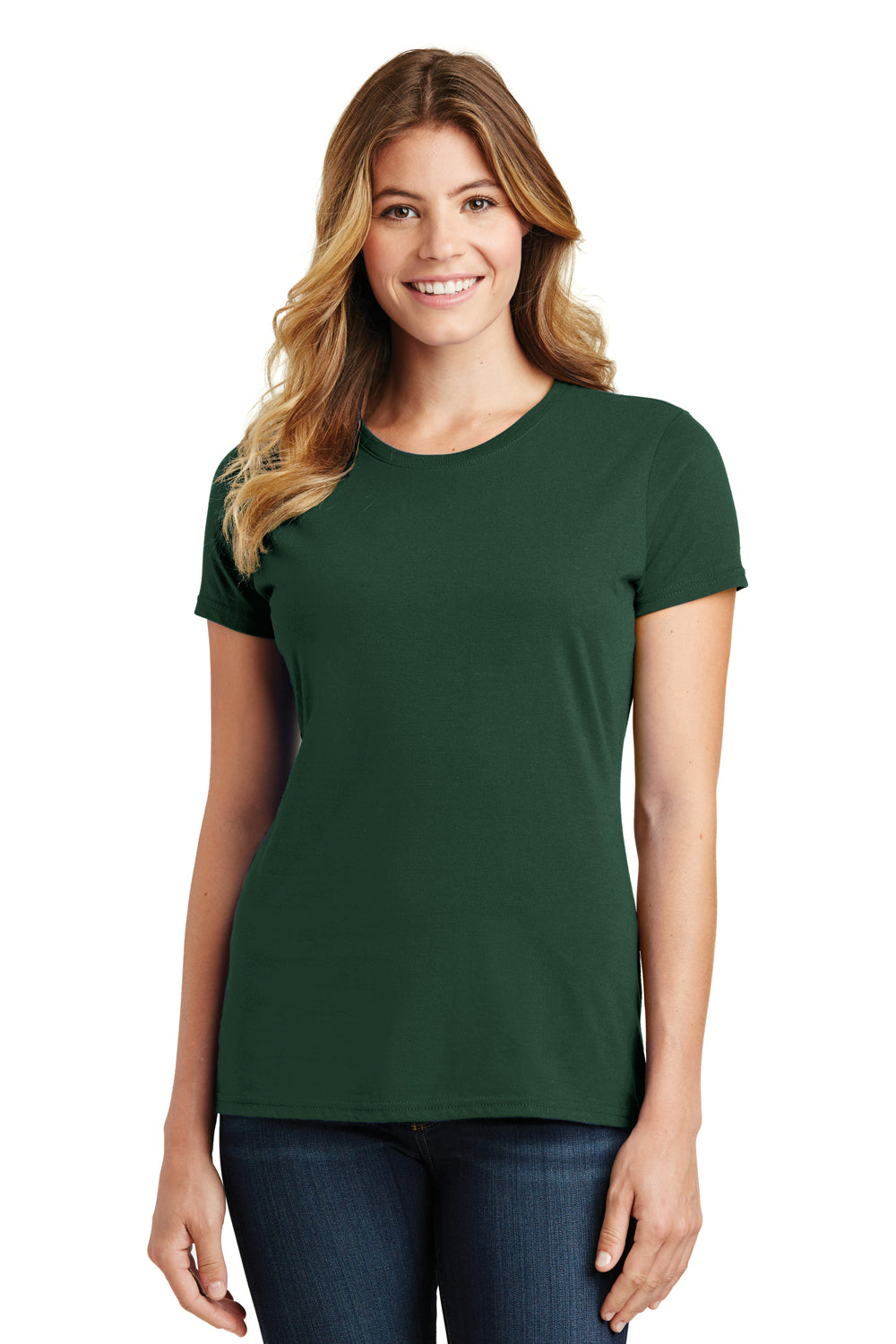 Port & Company LPC450 Womens Fan Favorite Short Sleeve Crewneck T-Shirt Forest Green Model Front