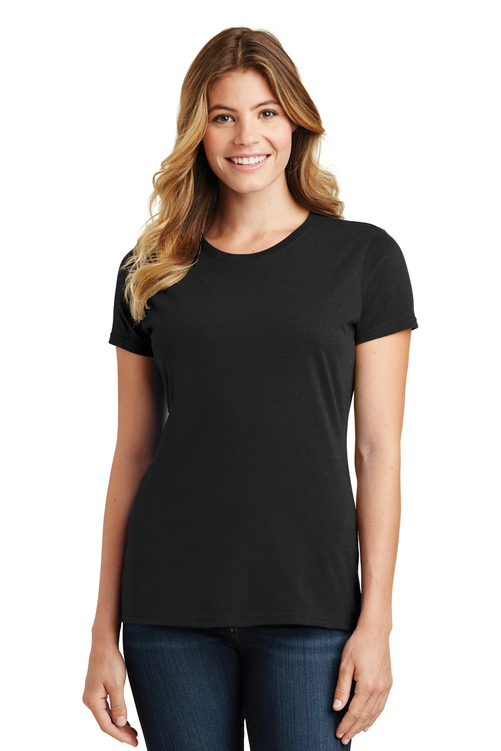 Port & Company LPC450 Womens Fan Favorite Short Sleeve Crewneck T-Shirt Jet Black Model Front