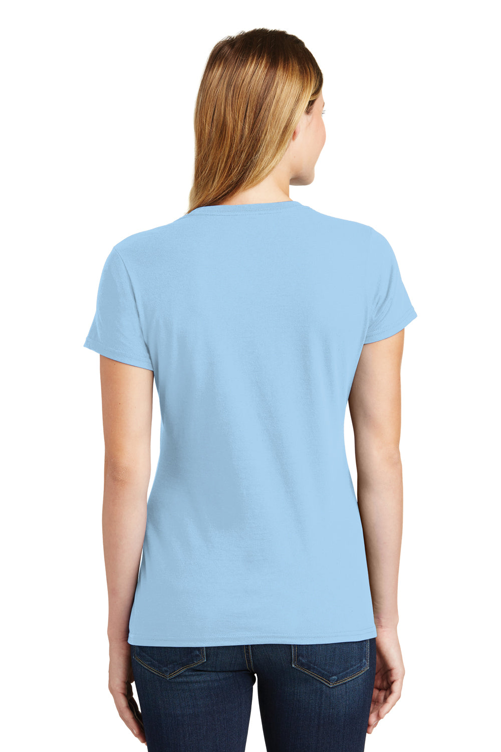 Port & Company LPC450 Womens Fan Favorite Short Sleeve Crewneck T-Shirt Light Blue Model Back