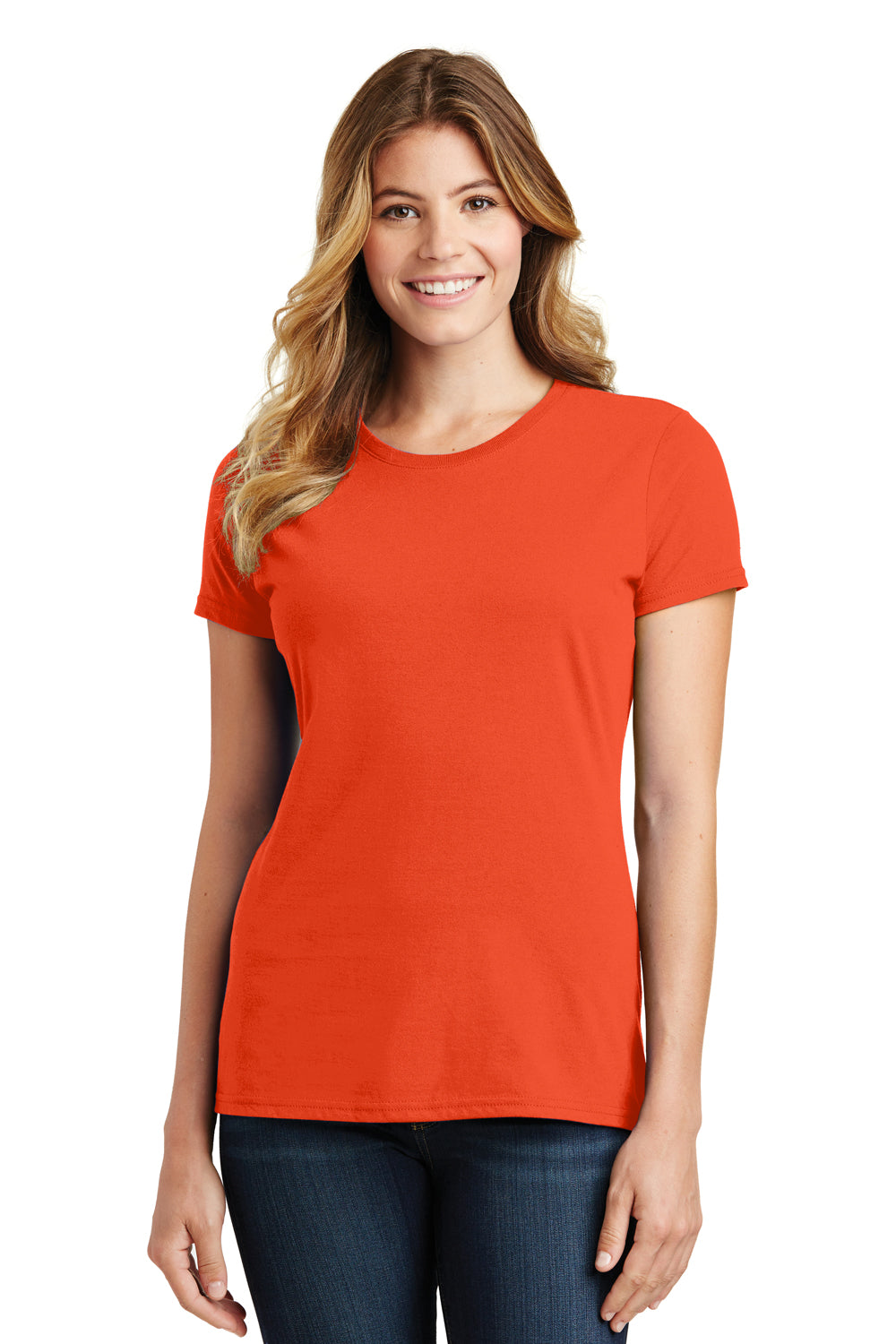 Port & Company LPC450 Womens Fan Favorite Short Sleeve Crewneck T-Shirt Orange Model Front