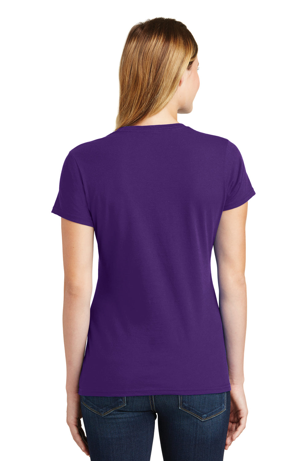 Port & Company LPC450 Womens Fan Favorite Short Sleeve Crewneck T-Shirt Team Purple Model Back