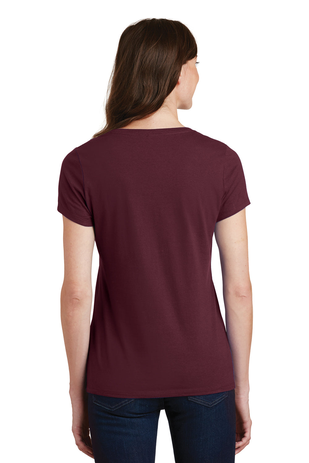 Port & Company LPC450V Womens Fan Favorite Short Sleeve V-Neck T-Shirt Athletic Maroon Model Back