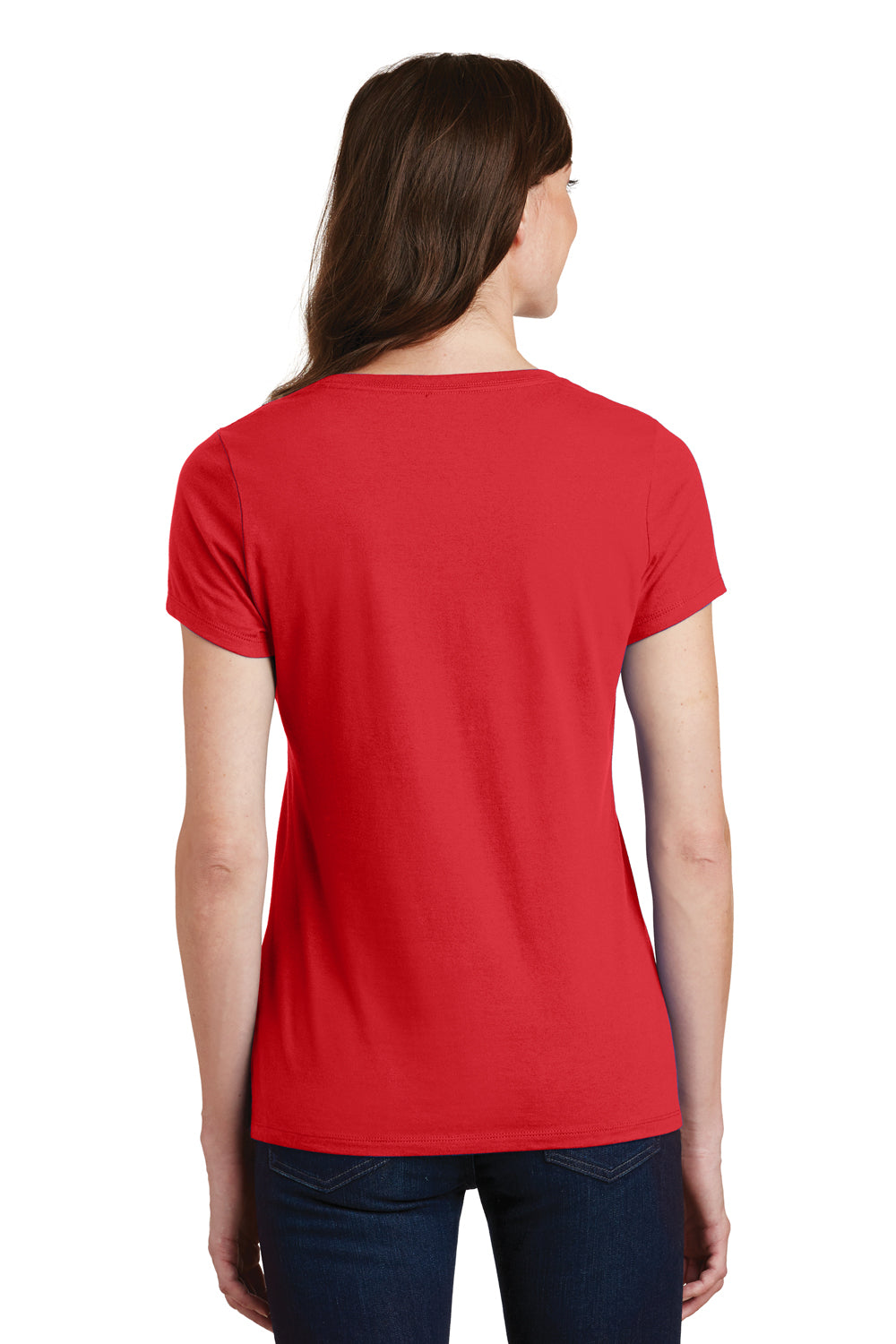 Port & Company LPC450V Womens Fan Favorite Short Sleeve V-Neck T-Shirt Bright Red Model Back