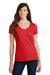 Port & Company LPC450V Womens Fan Favorite Short Sleeve V-Neck T-Shirt Bright Red Model Front