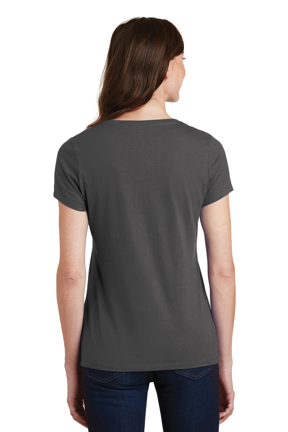 Port & Company LPC450V Womens Fan Favorite Short Sleeve V-Neck T-Shirt Charcoal Grey Model Back